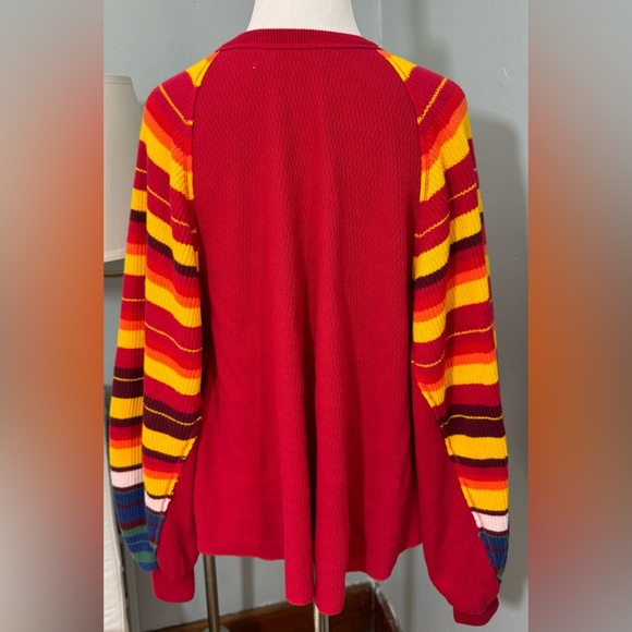 Free People We the Free Rainbow Dreams Balloon Sleeve Pullover Textured Sweater - Picture 3 of 6